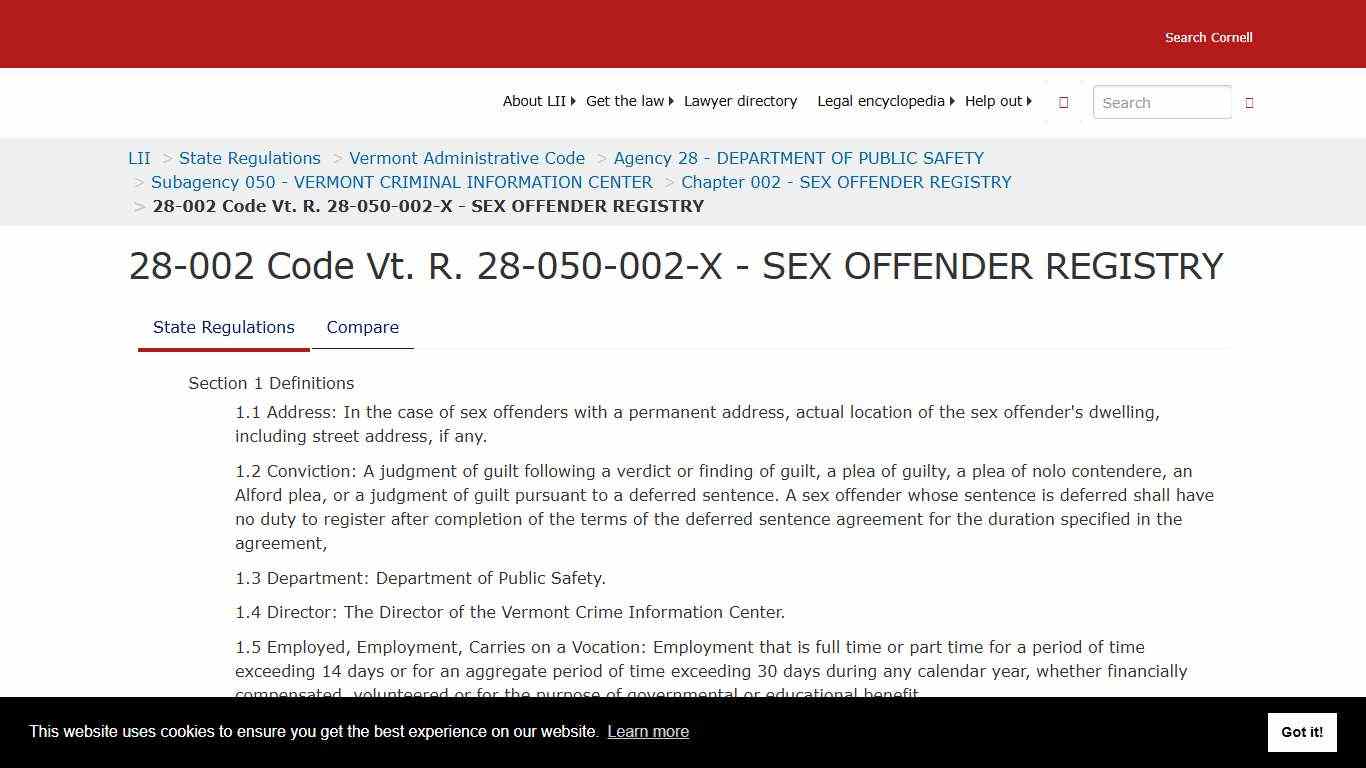 28-002 Code Vt. R. 28-050-002-X - SEX OFFENDER REGISTRY | State Regulations | US Law | LII / Legal Information Institute
