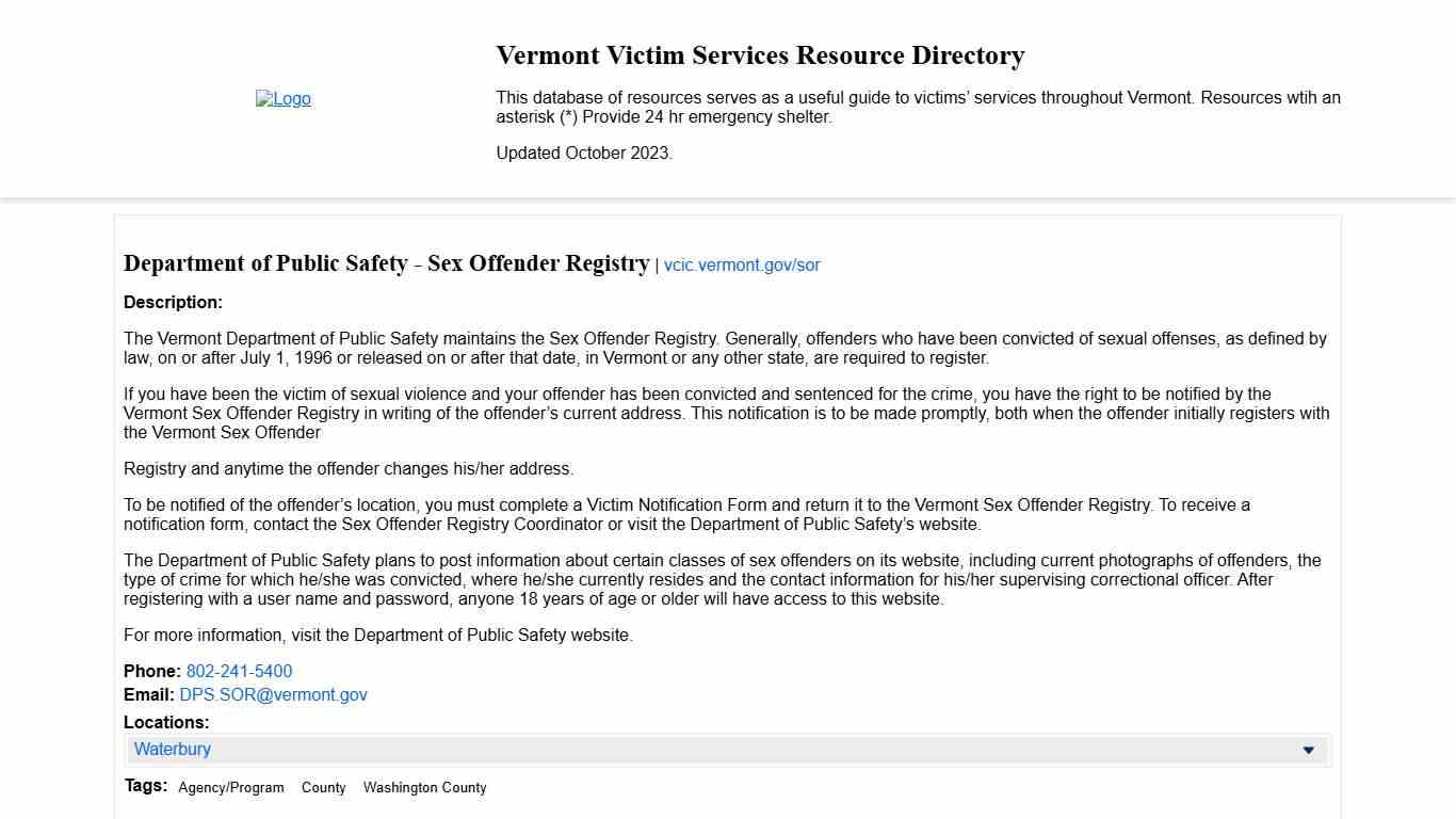 Department of Public Safety - Sex Offender Registry