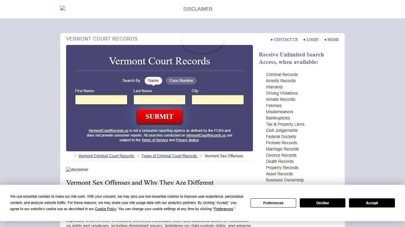 Vermont Sex Offenses and Why they are Different | VermontCourtRecords.us